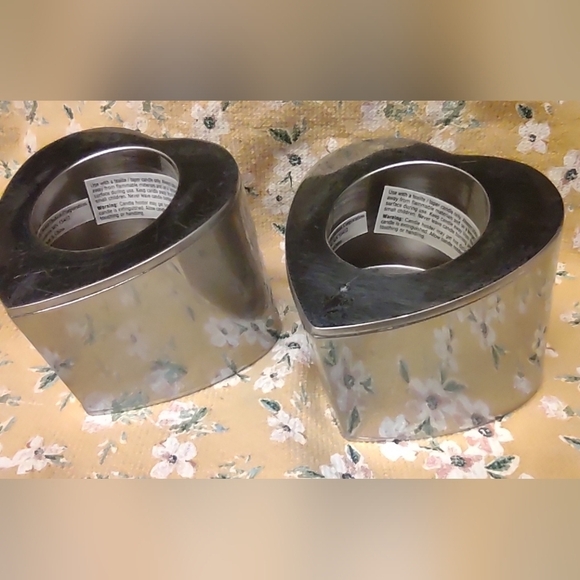 Pair of Vintage Stainless Steel Heart Shaped Votive & Taper Candle Holders🕯️ - Picture 12 of 16